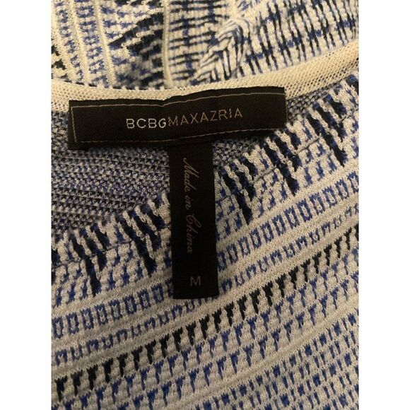 BCBG MAXAZRIA women's White Blue Jasmine Chevron Striped Knit Jacquard Dress Med - Picture 6 of 9